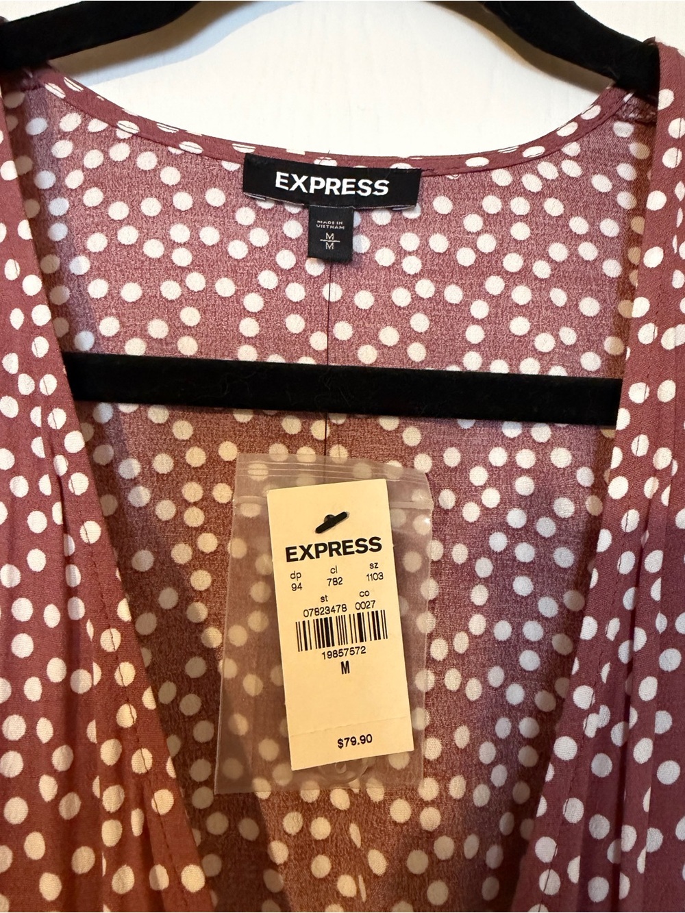 Express Polka Dot Long Sleeve Wrap Dress - Picture 2 of 5